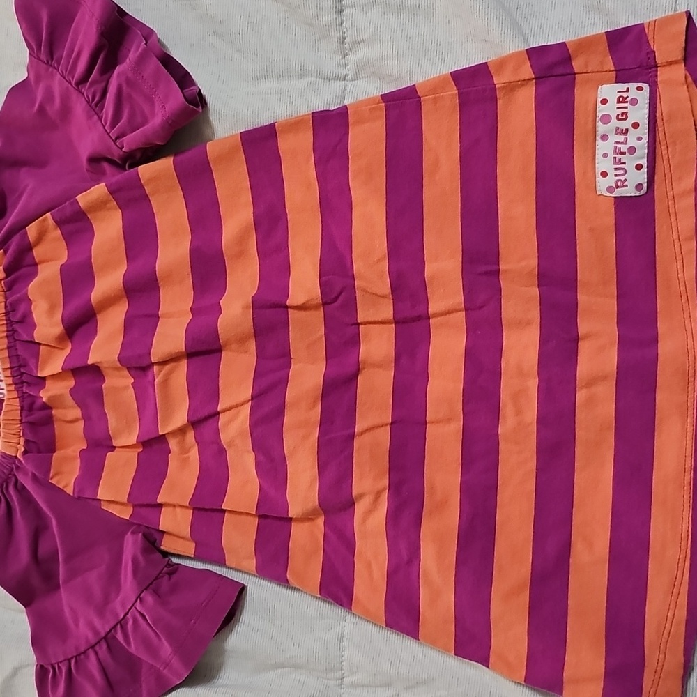 Ruffle Girl Dress Or Tunic Pink Orange Stripe Ruffle Sleeves 2t 3t *